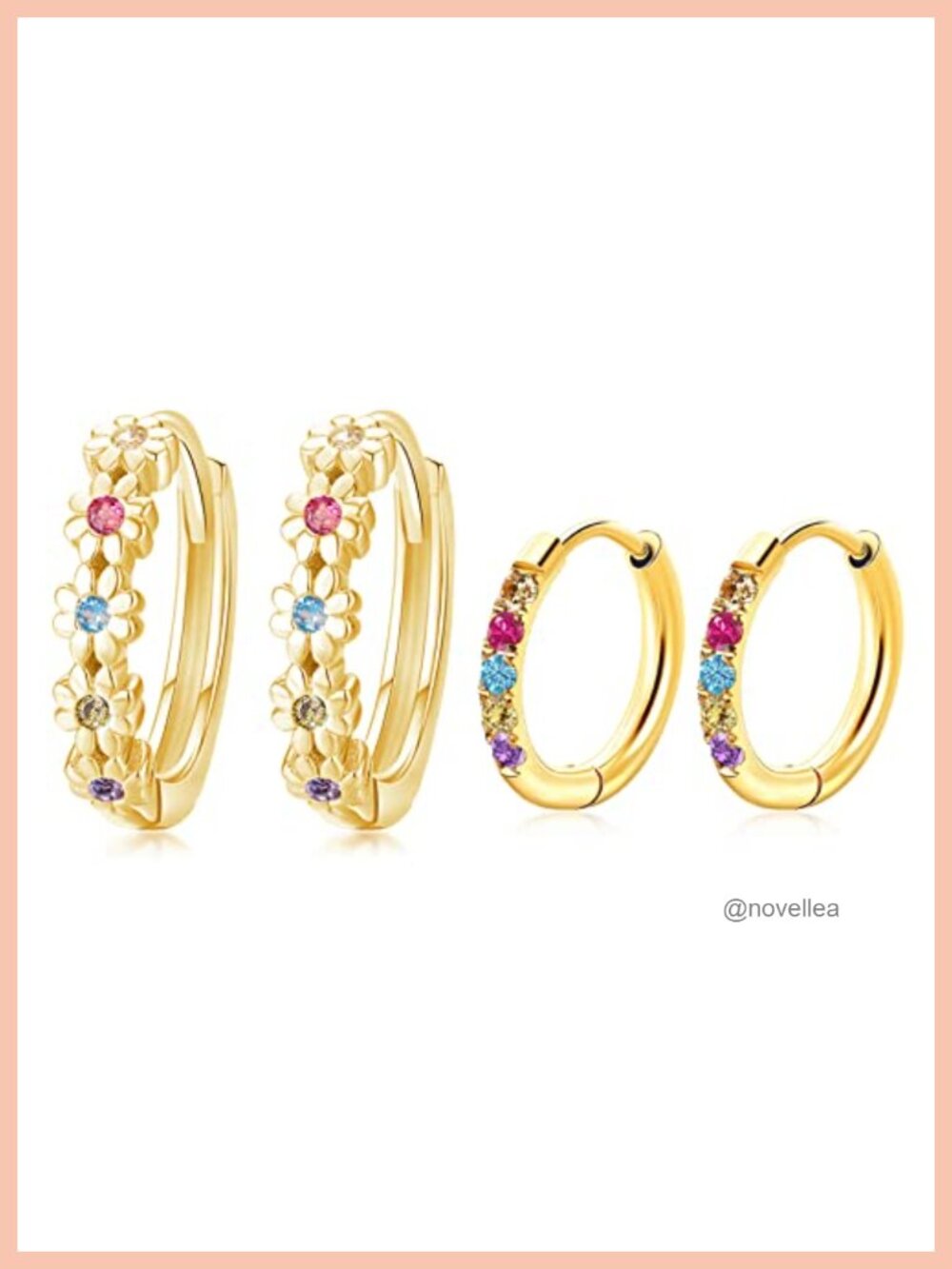 14K Gold Plated Flower Huggie Hoop Earrings for Women Cubic Zirconia Set